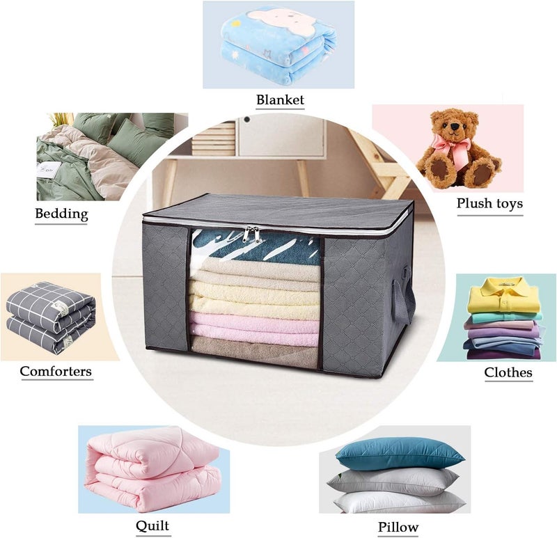 3PCS Clothes Storage Bags for Blankets Comforters Closet Bedding & Bedrooms, Foldable Organizer for Large Capacity Storage with Clear Window & Reinforced Handle - Image 2