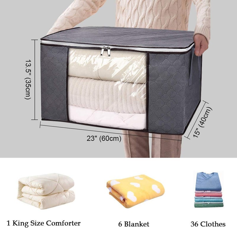 3PCS Clothes Storage Bags for Blankets Comforters Closet Bedding & Bedrooms, Foldable Organizer for Large Capacity Storage with Clear Window & Reinforced Handle - Image 4