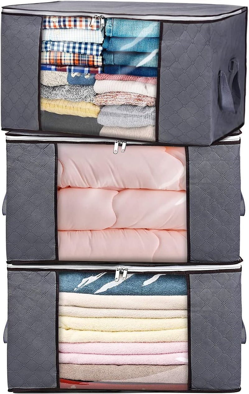3PCS Clothes Storage Bags for Blankets Comforters Closet Bedding & Bedrooms, Foldable Organizer for Large Capacity Storage with Clear Window & Reinforced Handle - Image 1