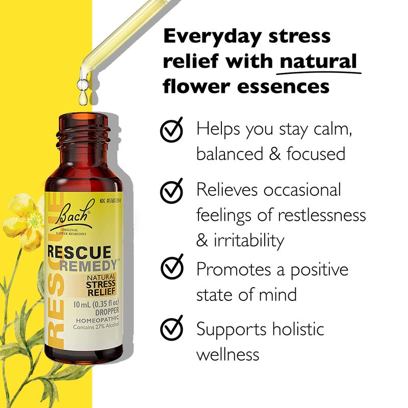 Bach RESCUE Remedy Dropper, Natural Stress Relief, Homeopathic Flower Essence, Vegan, Gluten & Sugar-Free, Non-Habit Forming, 2 Pack, 10mL Ea Visit The RESCUE Store - Image 2