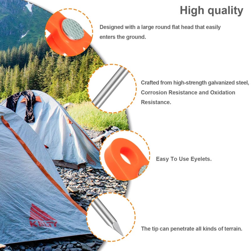 TEOYNGU 10PCS Tent Stakes,Heavy Duty Camping Tent Stakes Non-Rust Metal Tent Pegs for Garden,Hiking,Canopies,Tarp with 10pcs Rubber Protective Sleeve (Orange) - Image 4