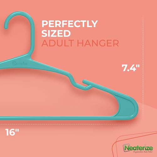 NEATERIZE Clothes Hangers Plastic 100 Pack for Adults - Plastic Hangers, The Perfect Coat Hanger and Space Saving Clothes Hangers for Closet - Aqua Hangers - Image 2