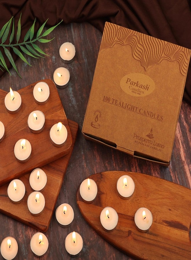 PROSPERRO LUMO by Parkash Candles Premium Unscented Tealight Candles | Long Burning 3-4 Hours | Pure Paraffin Wax | Pack of 100 - Image 1