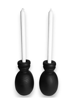 Generic Candlestick set two pieces small size. Made of artificial marble shaped like wood fruit. become black  - Image 1