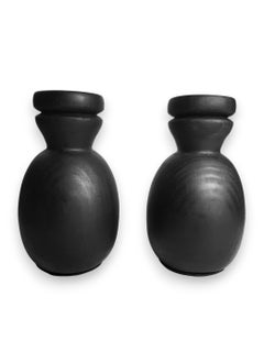 Generic Candlestick set two pieces small size. Made of artificial marble shaped like wood fruit. become black  - Image 2