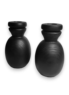 Generic Candlestick set two pieces small size. Made of artificial marble shaped like wood fruit. become black  - Image 3