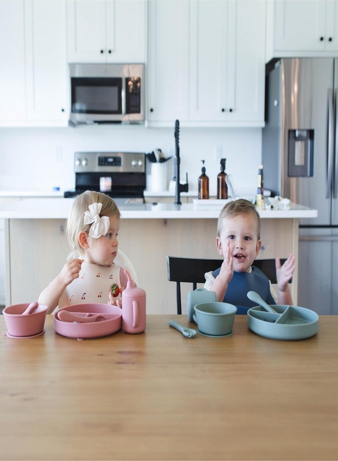 Kaya Silicone Bib for Babies and Toddlers Pack of 2, BPA Free Non-Toxic, Food Catcher, Adjustable Neck, Dishwasher Safe (Deep Blue & Lilac Flowers) - Image 2
