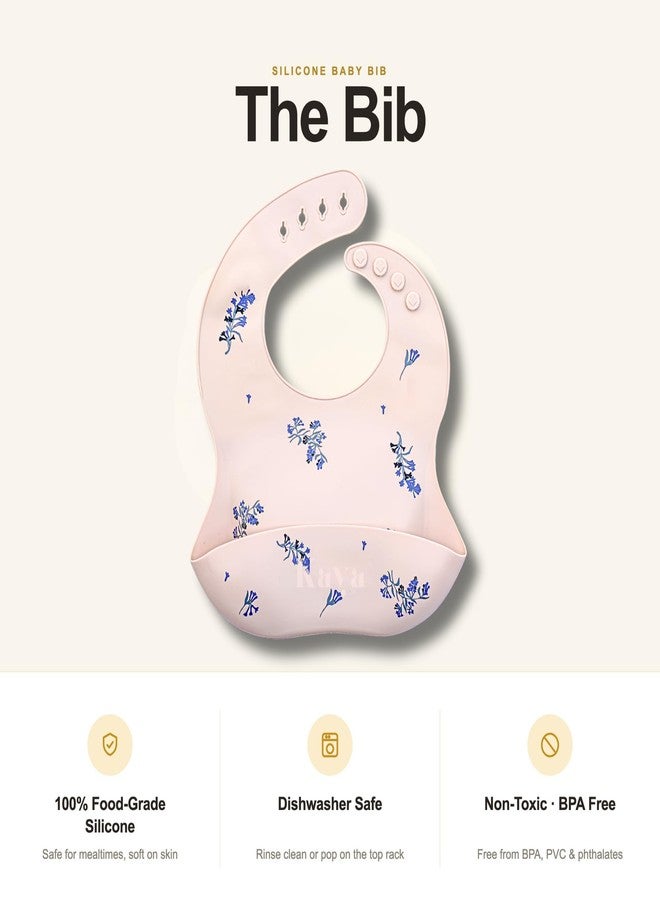 Kaya Silicone Bib for Babies and Toddlers Pack of 2, BPA Free Non-Toxic, Food Catcher, Adjustable Neck, Dishwasher Safe (Deep Blue & Lilac Flowers) - Image 5