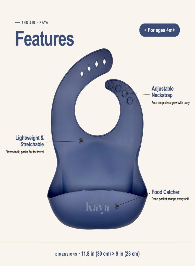 Kaya Silicone Bib for Babies and Toddlers Pack of 2, BPA Free Non-Toxic, Food Catcher, Adjustable Neck, Dishwasher Safe (Deep Blue & Lilac Flowers) - Image 4
