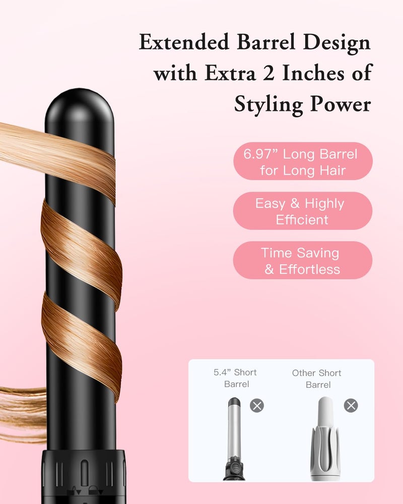 BESTOPE PRO Long Barrel Curling Iron Wand Set, BESTOPE PRO 6 in 1 Curling Wand Set with Ceramic Barrel for Long/Medium Hair, 0.35"-1.25" Interchangeable Hair Wand Curler, Dual Volts, Include Glove & Clips - Black - Image 3