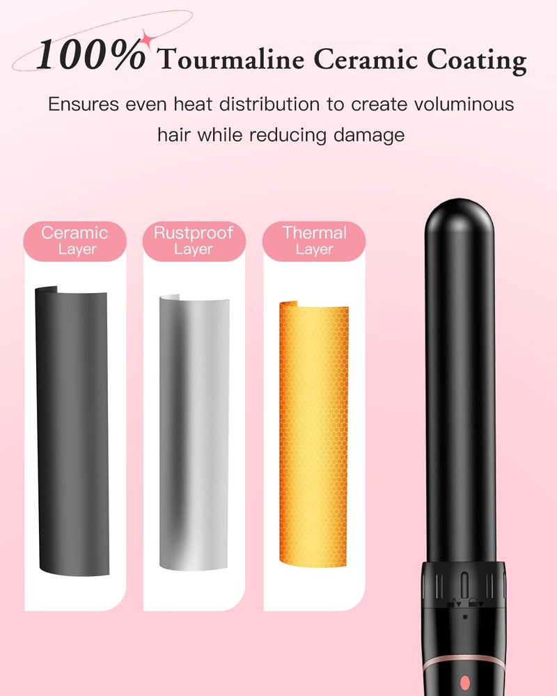 BESTOPE PRO Long Barrel Curling Iron Wand Set, BESTOPE PRO 6 in 1 Curling Wand Set with Ceramic Barrel for Long/Medium Hair, 0.35"-1.25" Interchangeable Hair Wand Curler, Dual Volts, Include Glove & Clips - Black - Image 5