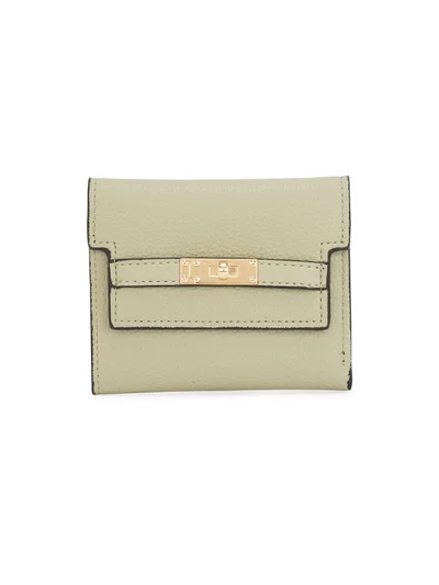 globus Globus Women Green Vegan Leather Textured Twist Lock Detail Bi-Fold Wallet