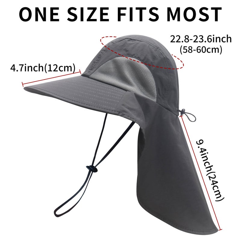 PFFY Sun Bucket Hats for Men Women Fishing Hat UV Protection Wide Brim Beach Safari Hat with Neck Flap Solid Darkgray - Image 5