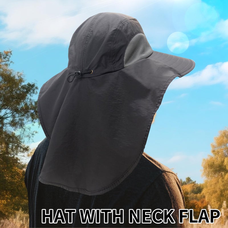PFFY Sun Bucket Hats for Men Women Fishing Hat UV Protection Wide Brim Beach Safari Hat with Neck Flap Solid Darkgray - Image 3