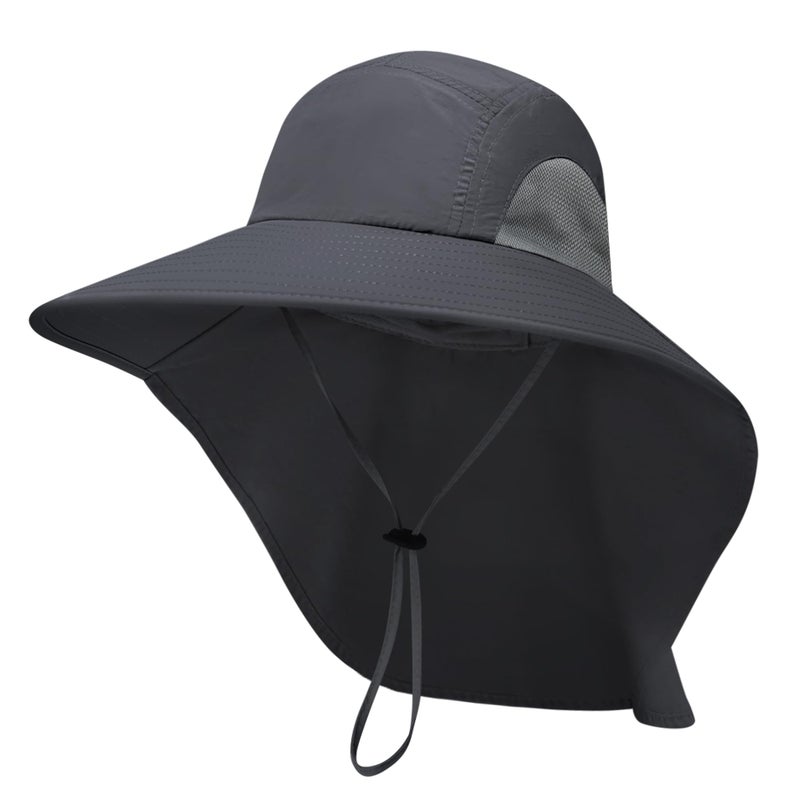 PFFY Sun Bucket Hats for Men Women Fishing Hat UV Protection Wide Brim Beach Safari Hat with Neck Flap Solid Darkgray - Image 1
