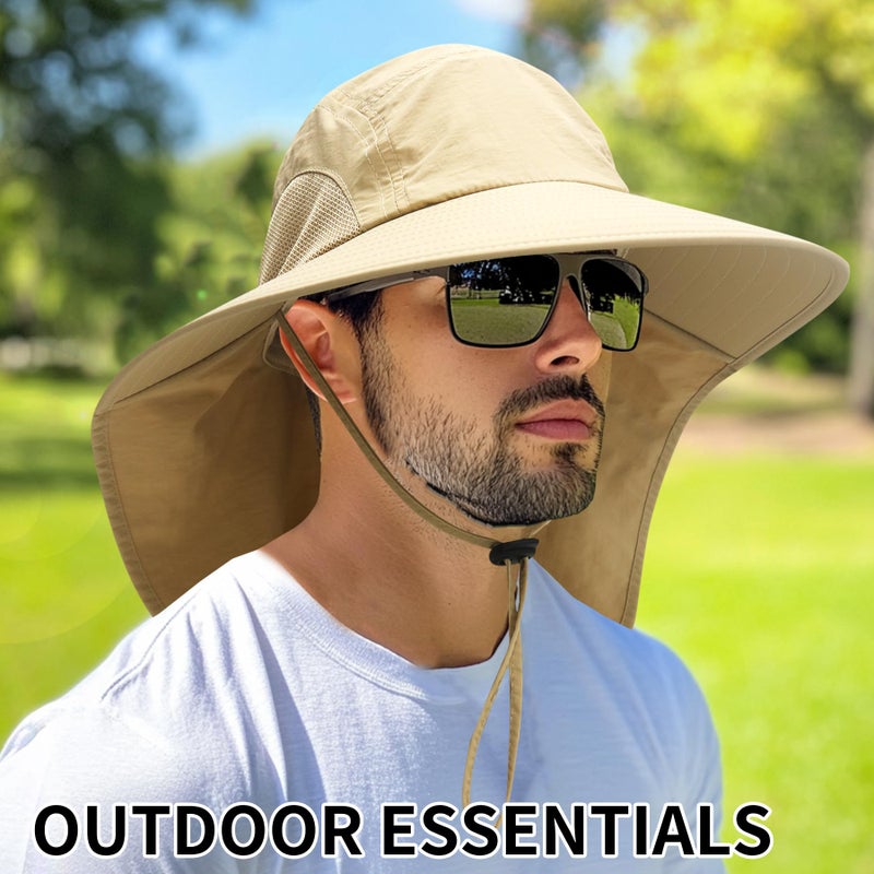 PFFY Sun Bucket Hats for Men Women Fishing Hat UV Protection Wide Brim Beach Safari Hat with Neck Flap Solid Darkgray - Image 4