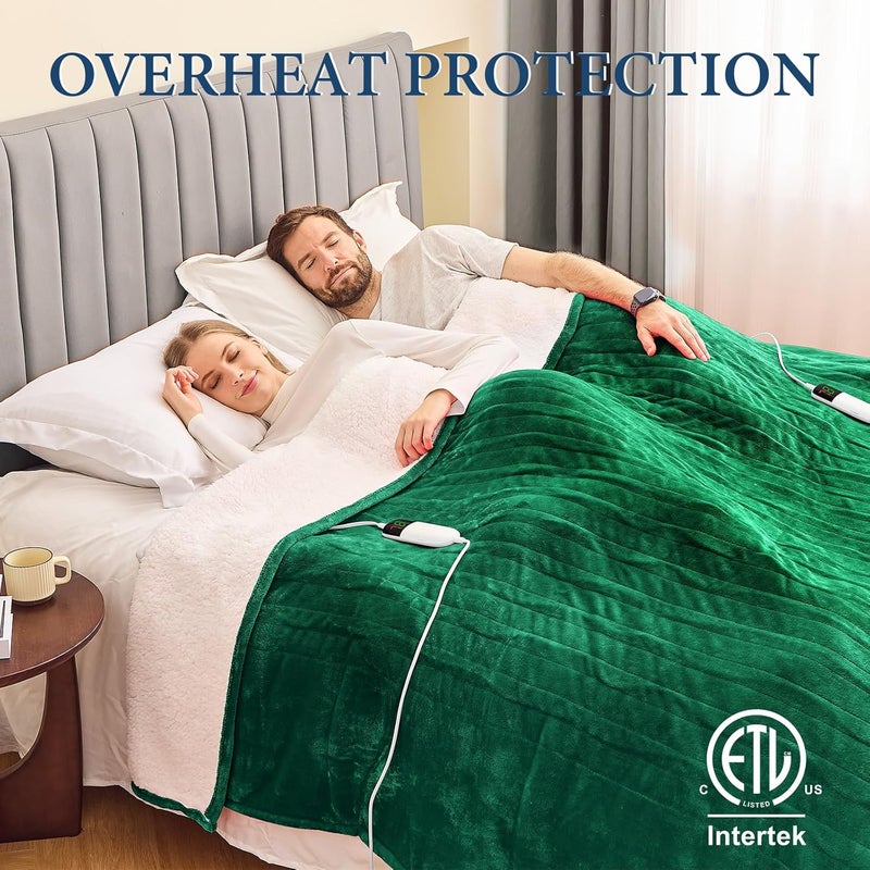 greenoak Heated Blanket Electric King Size 100"X90" Dual Control, Heating Blanket with 10 Heat Levels 1/2/4/6/8 Hours Auto-Off Overheat Protection, Soft Sherpa Warm, ETL Certified Mint Green - Image 2