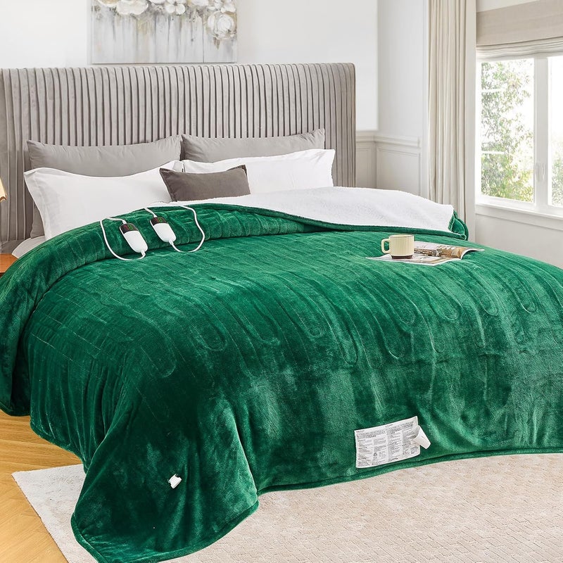 greenoak Heated Blanket Electric King Size 100"X90" Dual Control, Heating Blanket with 10 Heat Levels 1/2/4/6/8 Hours Auto-Off Overheat Protection, Soft Sherpa Warm, ETL Certified Mint Green - Image 1
