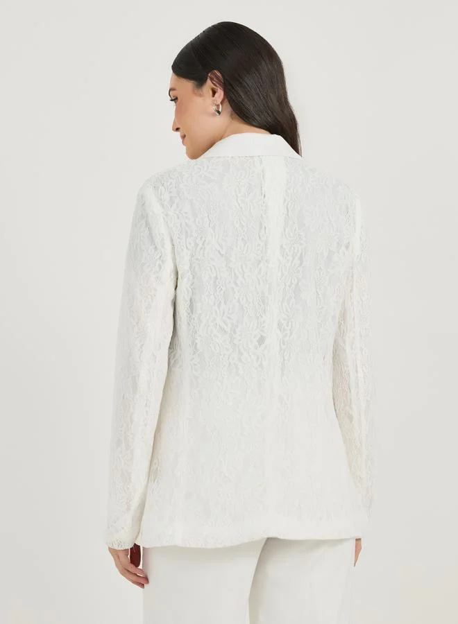 Styli All Over Lace Single Breasted Regular Fit Blazer