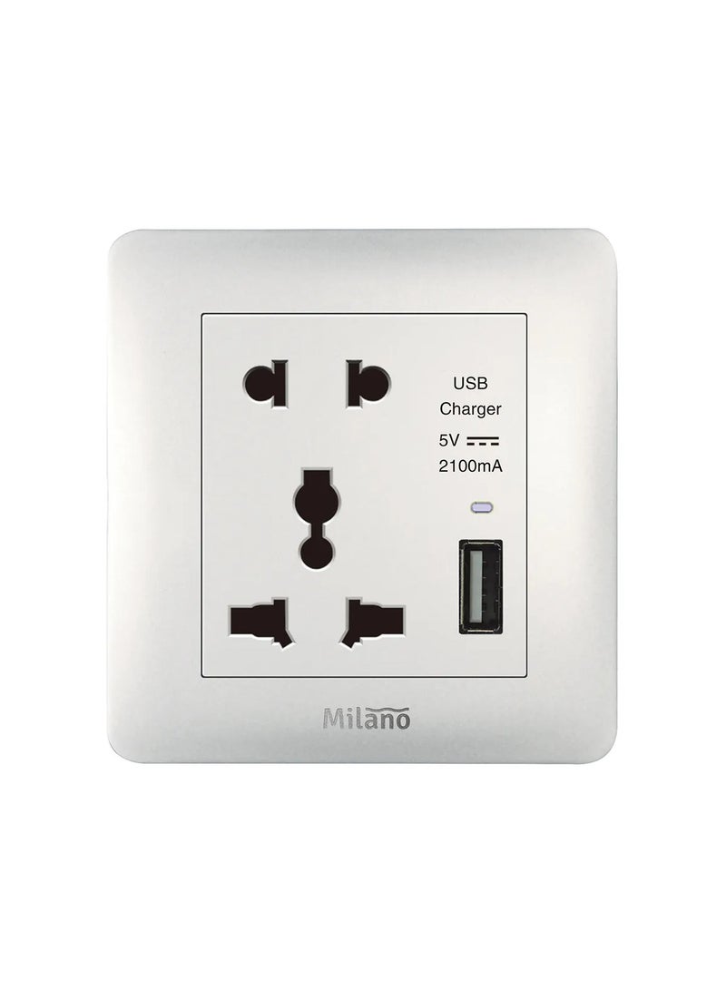 milano Danube Home - Milano 2 Pin & 3 Pin Universal Socket With 2.1A Usb Charger Wh Ps