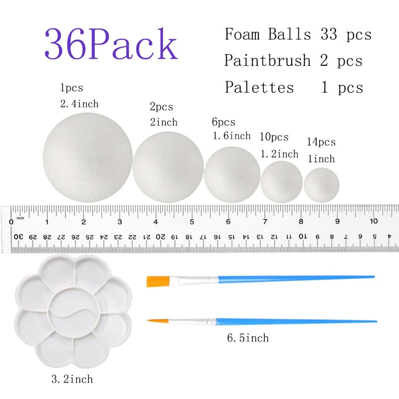 FFchuanhe 36Pack Craft Foam Balls Assorted Sizes (1-2.4 in), Foam Balls for Arts and Crafts, Christmas, School Craft Project and Holiday Party - Image 2
