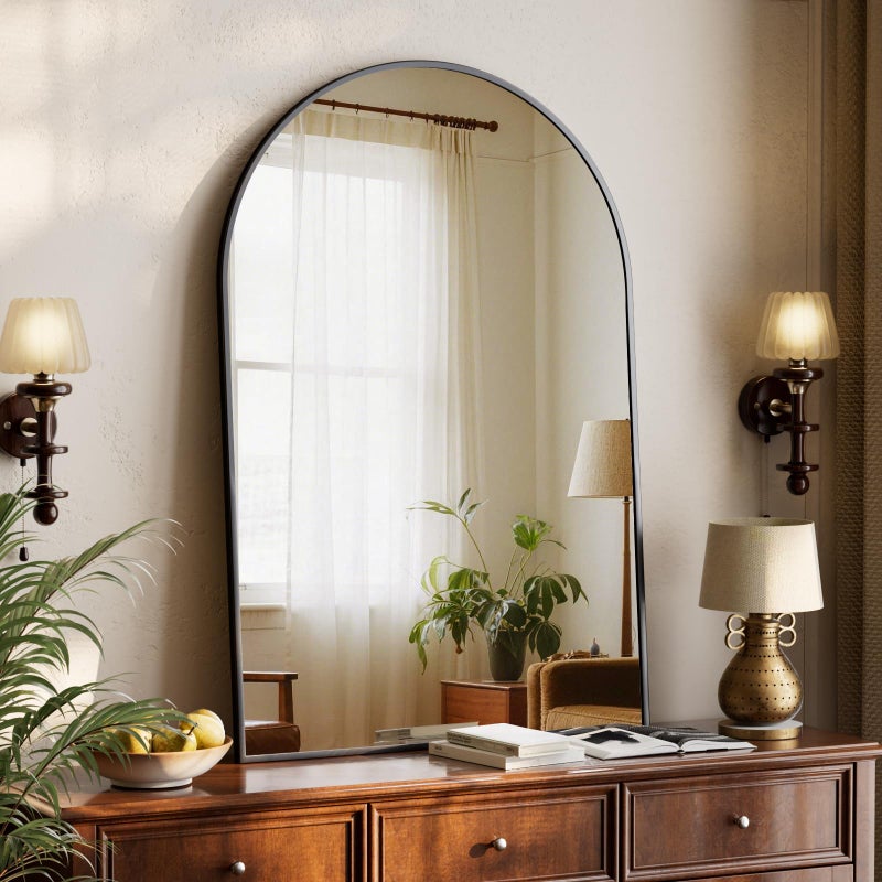 XRAMFY 32"x48" Arched Bathroom Mirror with Aluminum Frame Arched Wall Mounted Vanity Mirror for Entryway, Bedroom, Living Room, Black - Image 2