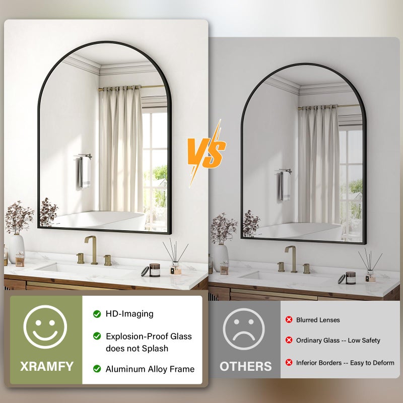 XRAMFY 32"x48" Arched Bathroom Mirror with Aluminum Frame Arched Wall Mounted Vanity Mirror for Entryway, Bedroom, Living Room, Black - Image 4
