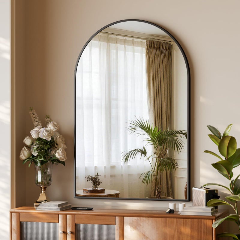 XRAMFY 32"x48" Arched Bathroom Mirror with Aluminum Frame Arched Wall Mounted Vanity Mirror for Entryway, Bedroom, Living Room, Black - Image 3