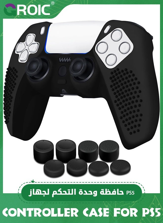GROIC Controller Case for PS5 Silicone Controller Skin for Dualsense Cover + 8 Pro Thumb Grips Set Sony Playstation 5 Skins Accessories Black with Ergonomic Textured Grip  - Image 1