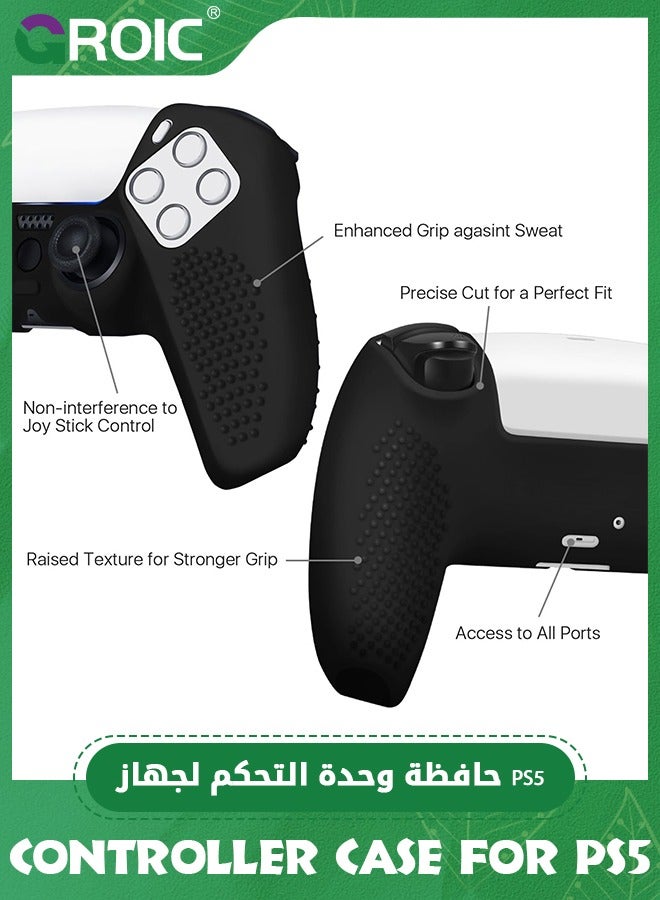 GROIC Controller Case for PS5 Silicone Controller Skin for Dualsense Cover + 8 Pro Thumb Grips Set Sony Playstation 5 Skins Accessories Black with Ergonomic Textured Grip  - Image 3