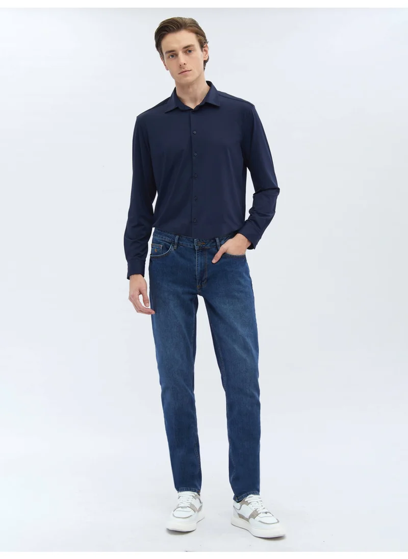 Kip Navy Blue Plain Regular Fit Casual Shirt