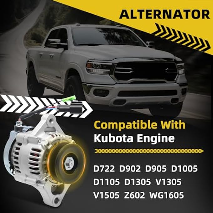 HXYBBGS 16678-64011 16678-64012 Alternator Compatible with Kubota Engine D722 D902 D905 D1005 D1105 D1305 V1305 V1505 Z602 WG1605 Replace 16678-64014 1667864011 1667864012 1667864014 12V 40A - Image 2
