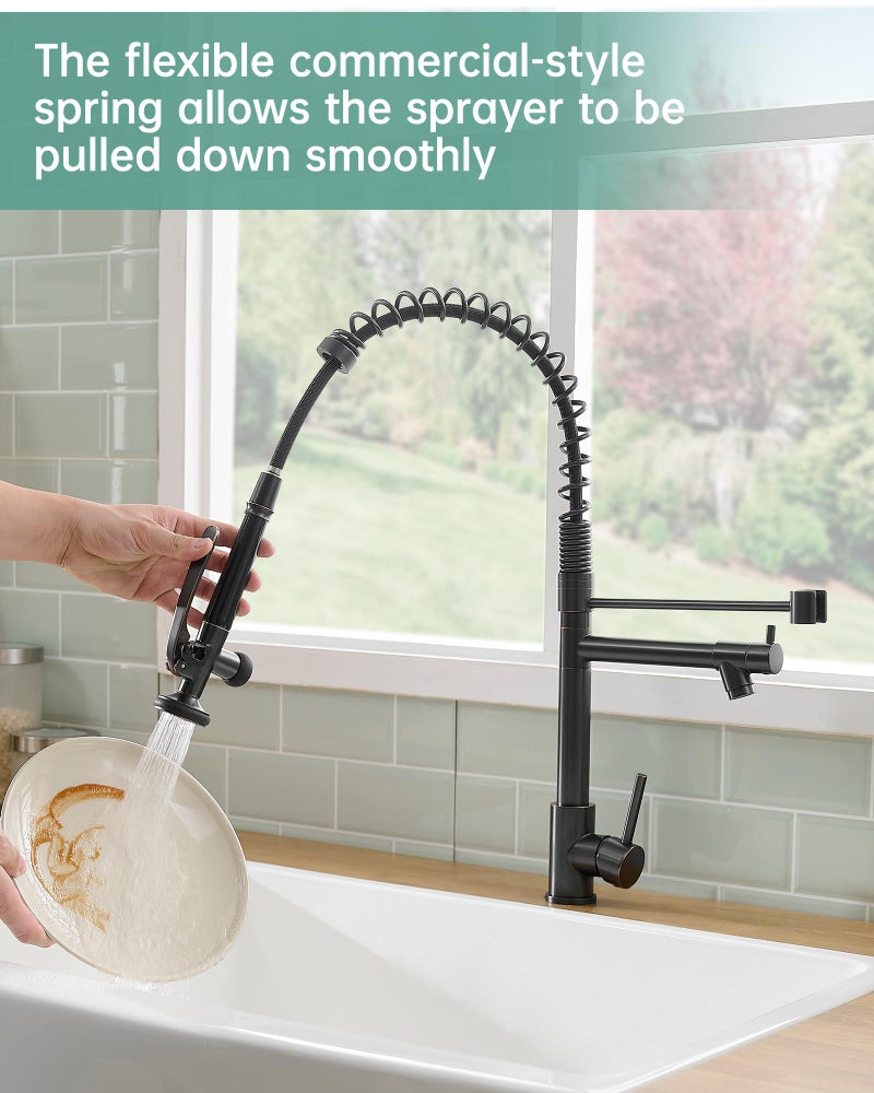 Fapully Commercial Pull Down Kitchen Sink Faucet with Sprayer Oil Rubber Bronze - Image 5