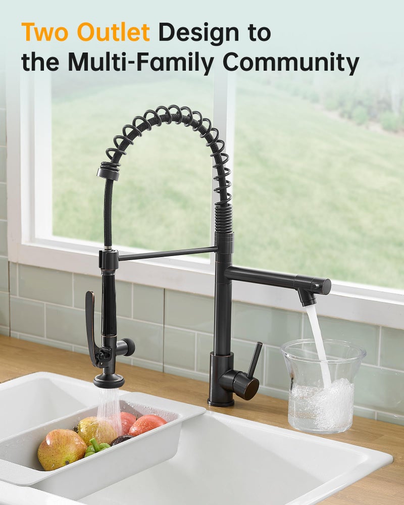 Fapully Commercial Pull Down Kitchen Sink Faucet with Sprayer Oil Rubber Bronze - Image 3