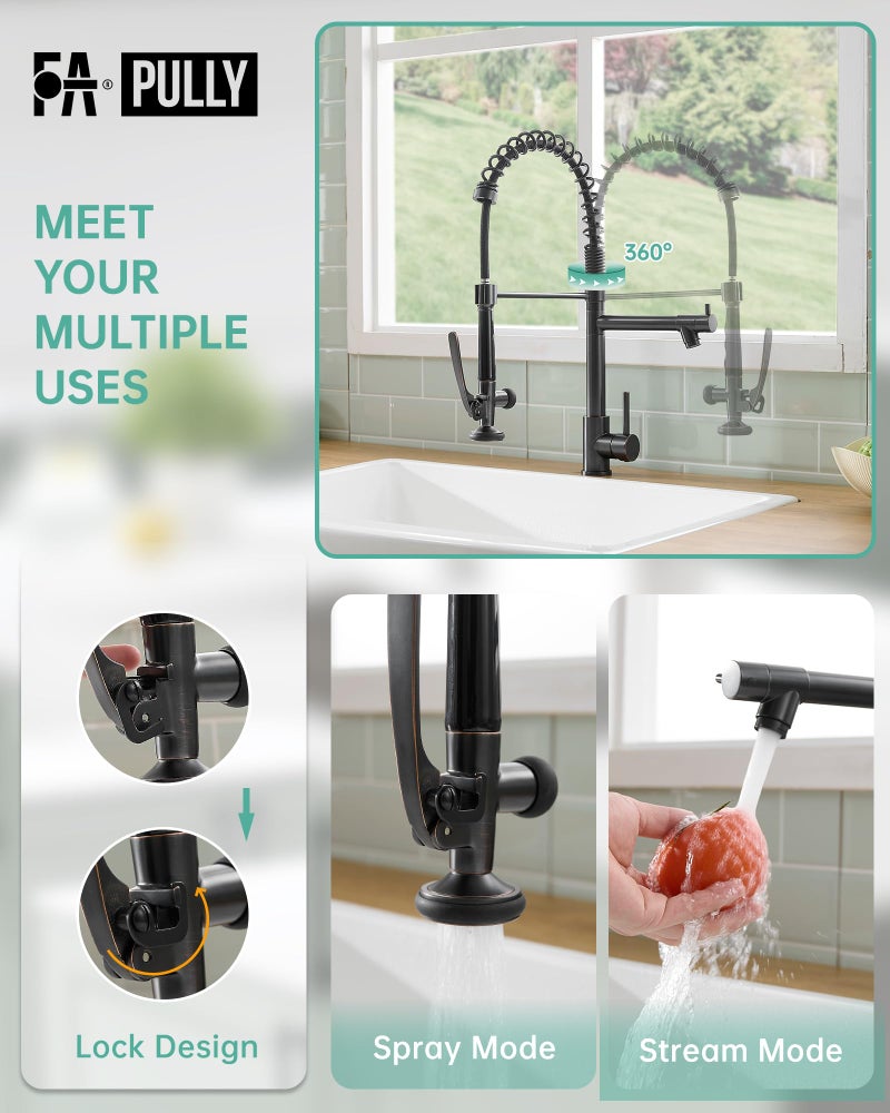 Fapully Commercial Pull Down Kitchen Sink Faucet with Sprayer Oil Rubber Bronze - Image 4