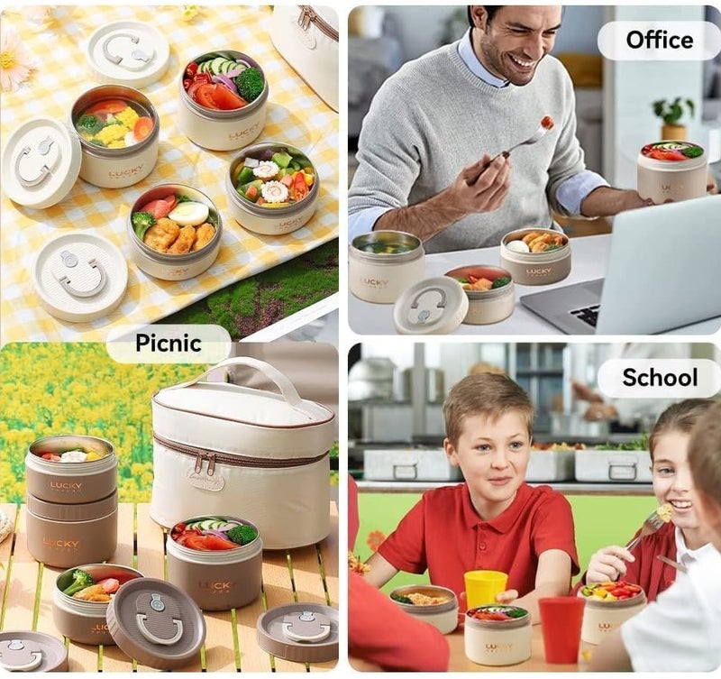 Lunch Box Adult Leak-proof Thermal with Insulated Bag Stackable Food Container Made of Stainless Steel - Image 3