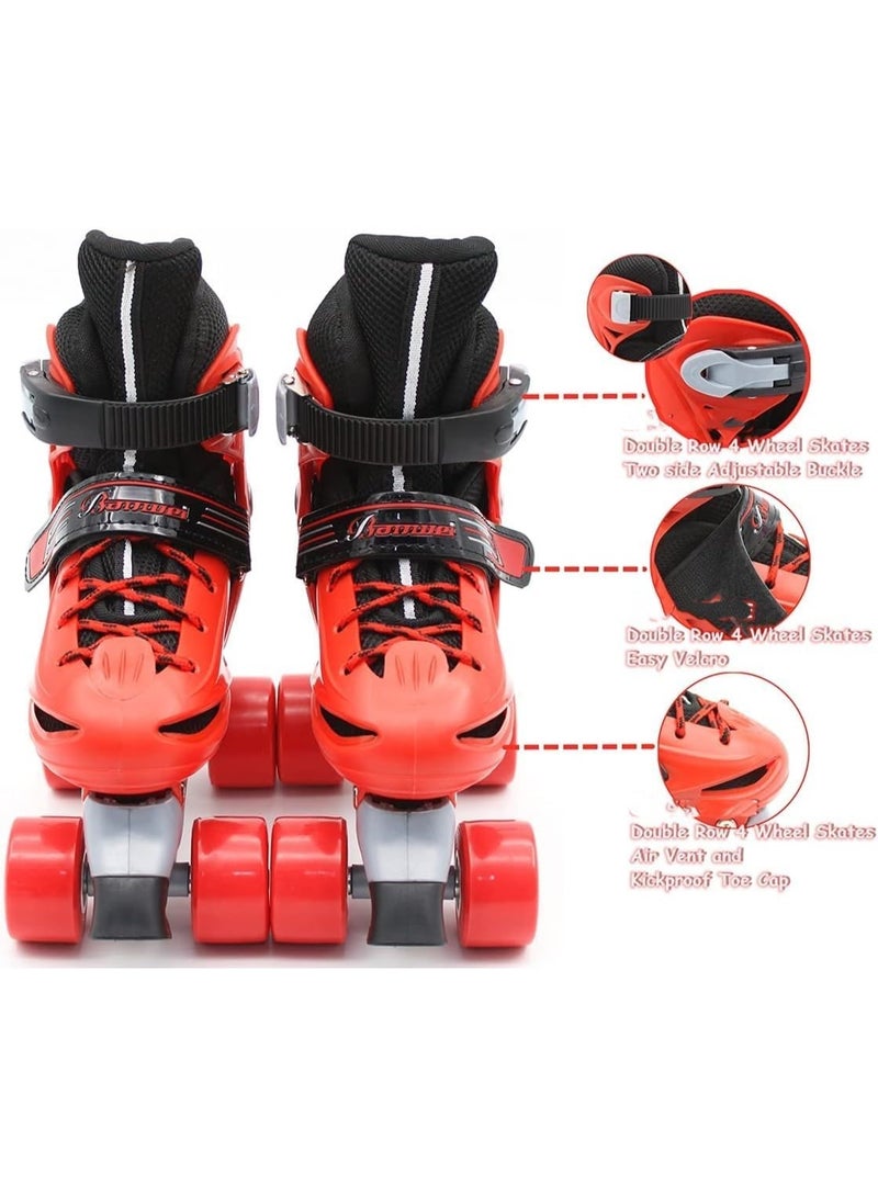 إيزي فيتشور زلاجات دوارة قابلة للتعديل بأربع عجلات للأطفال صف مزدوج، للأولاد والبنات في الأماكن المغلقة/المفتوحة، تتضمن مجموعة معدات حماية كاملة (خوذة، ركبة، كوع ومعصم) 4 مقاسات و3 ألوان يمكن الاختيار من بينها - Image 4