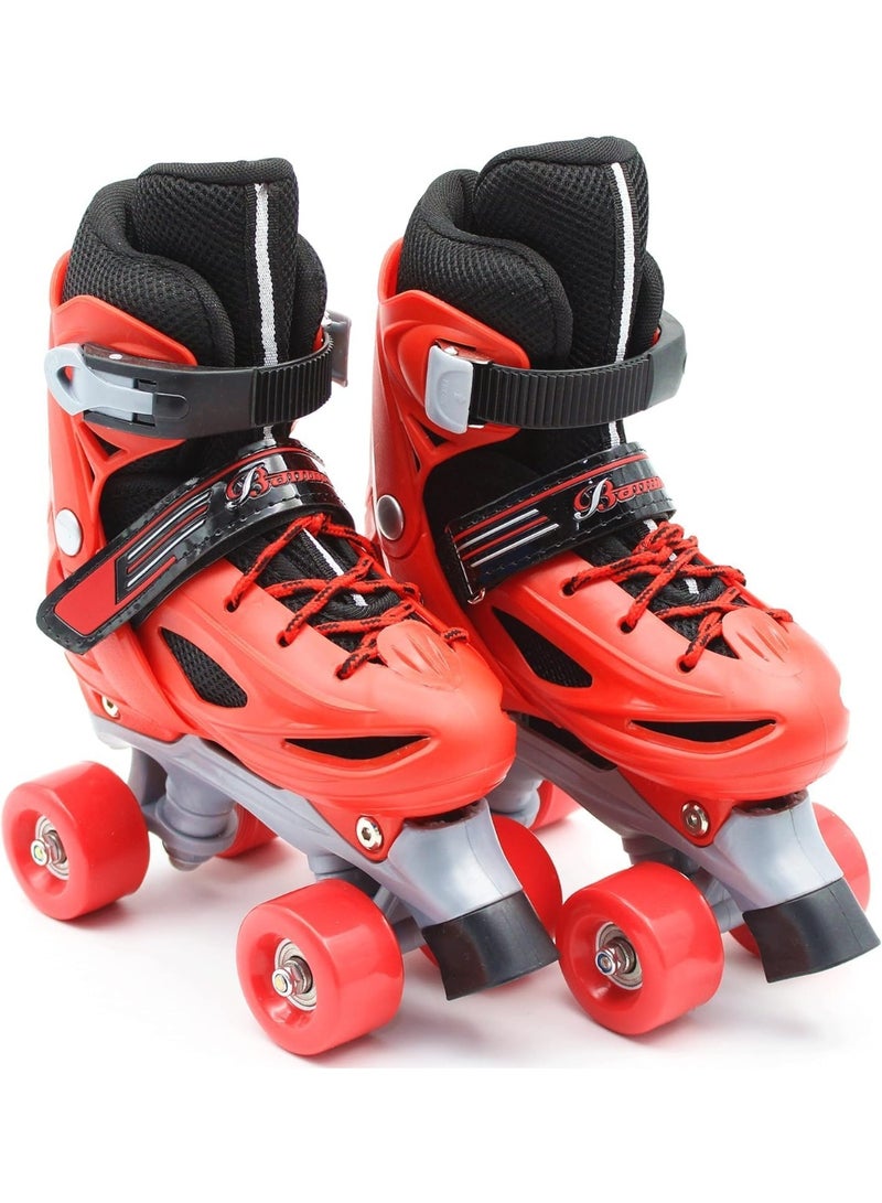 إيزي فيتشور زلاجات دوارة قابلة للتعديل بأربع عجلات للأطفال صف مزدوج، للأولاد والبنات في الأماكن المغلقة/المفتوحة، تتضمن مجموعة معدات حماية كاملة (خوذة، ركبة، كوع ومعصم) 4 مقاسات و3 ألوان يمكن الاختيار من بينها - Image 2