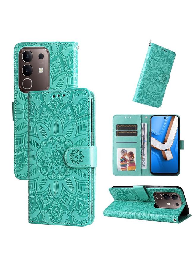 إيروريكس جراب لهاتف vivo Y29 4G مصنوع من الجلد المنقوش بنقشة عباد الشمس - Image 1