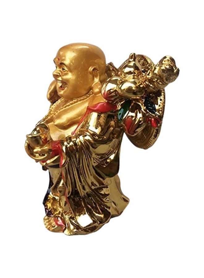 GJ Resin Fantasy Laughing Buddha For Money And Wealth And Good Luck; 5 Inches; 3.5 Inches,Golden - Image 4