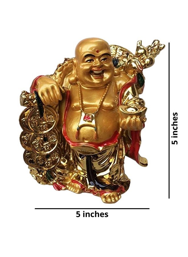 GJ Resin Fantasy Laughing Buddha For Money And Wealth And Good Luck; 5 Inches; 3.5 Inches,Golden - Image 3