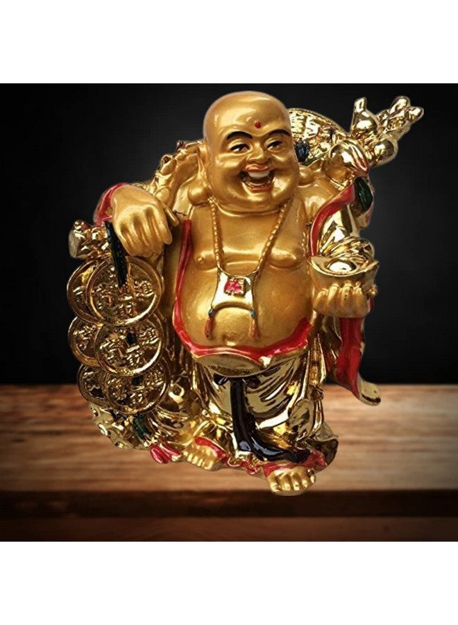 GJ Resin Fantasy Laughing Buddha For Money And Wealth And Good Luck; 5 Inches; 3.5 Inches,Golden - Image 2
