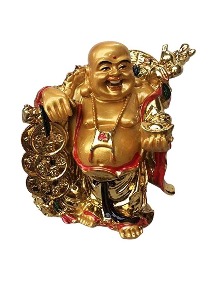 GJ Resin Fantasy Laughing Buddha For Money And Wealth And Good Luck; 5 Inches; 3.5 Inches,Golden - Image 1