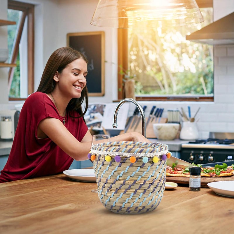 Woven Storage Basket for Shelves 23X15Cm Round Seagrass Organizer Basket for Home Storage and Decorative Use - Image 3