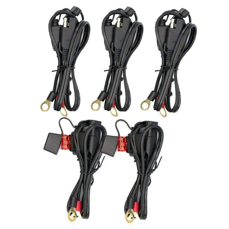 iMESTOU iMESTOU 2FT SAE to O Ring Terminal Harness 2 Pin Quick Disconnect Plug, Eyelet Terminal Harness Extension Charge Cord Quick Disconnect SAE Connection Lead for Motorcycle, Car, Tractor 10A Fuse (5pcs)  - Image 1