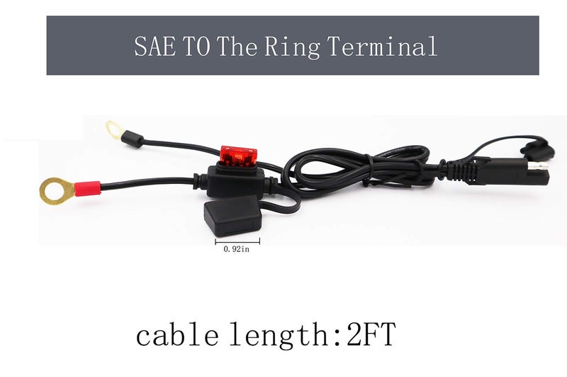 iMESTOU iMESTOU 2FT SAE to O Ring Terminal Harness 2 Pin Quick Disconnect Plug, Eyelet Terminal Harness Extension Charge Cord Quick Disconnect SAE Connection Lead for Motorcycle, Car, Tractor 10A Fuse (5pcs)  - Image 2
