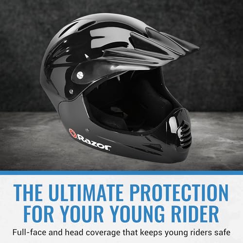 Razor خوذة رايزر كاملة الوجه للشباب - خوذة دراجة هوائية للشباب مع واقي أمامي - غلاف بلاستيكي خفيف الوزن - أحزمة قابلة للتعديل، داخلية مبطنة، و 17 فتحة تهوية لراحة تنفسية - سوداء - Image 2