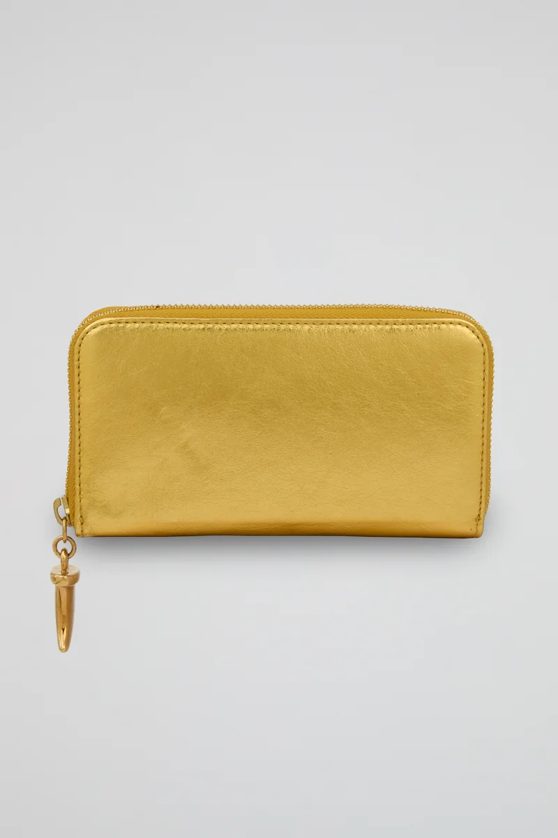 روبرتو كافالي Roberto Cavalli Gold Zip-Around Wallet with Charm