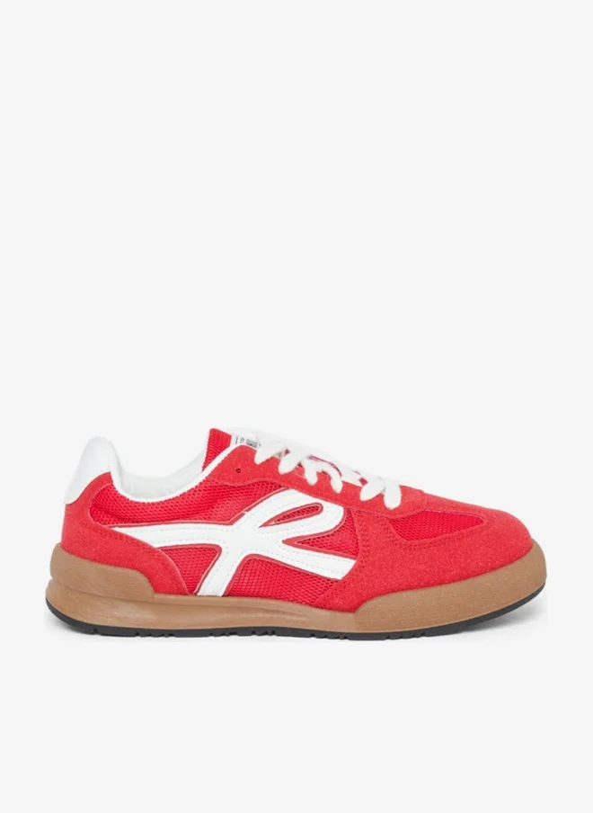 Styli Active Women Red Suede Look Lace Up Sneakers