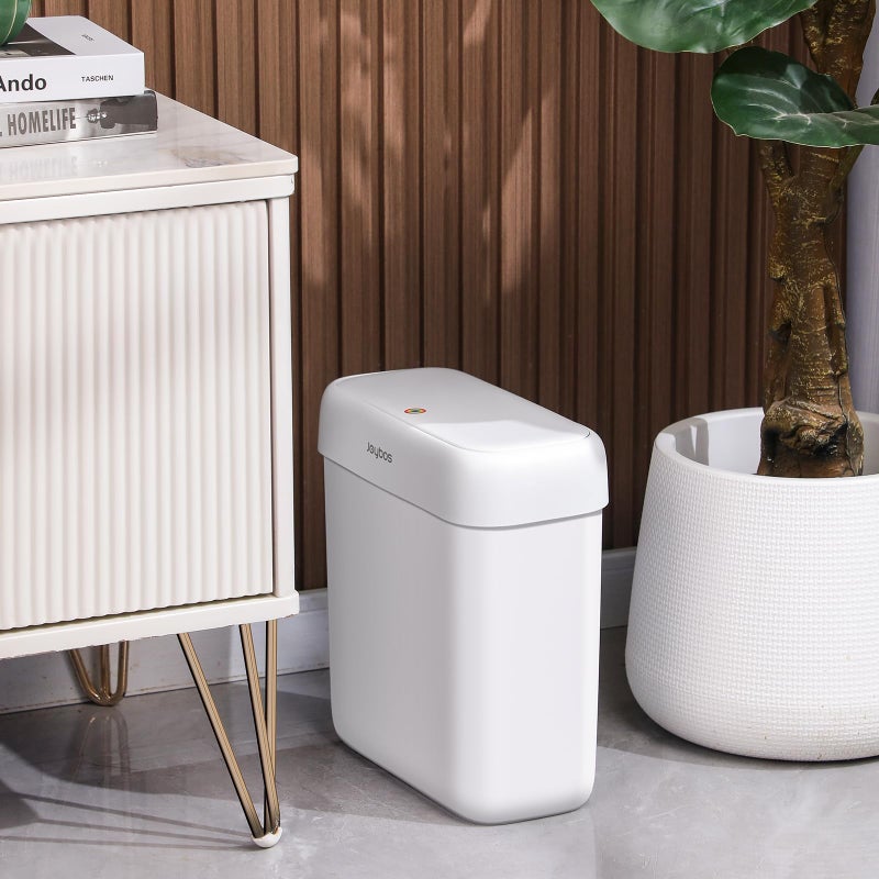 JOYBOS Bathroom Trash Can with Lid, 3 Gallon Small Garbage Can, 10L Dogproof Slim Plastic Narrow Trash Bin with Pop-up Lid for Toilet, Office, Bedroom, Living Room, White - Image 5